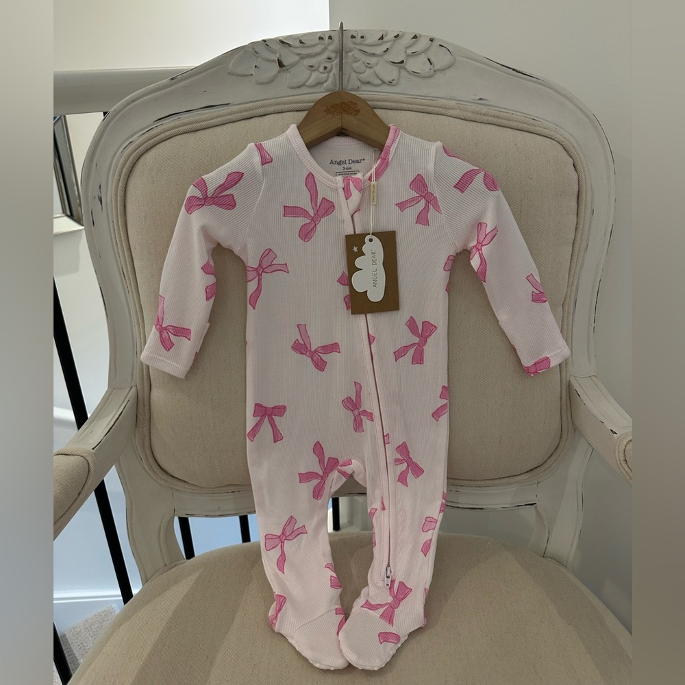 🎀 0~3 Mth Rib Knit Limited Edition Bow Angel Dear Footie from Nordstrom NWT